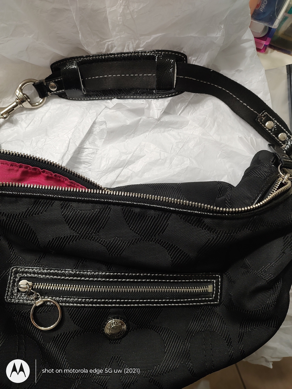 Coach Black Quilted Shoulder Hobo Coach Bag with Silver Hardware